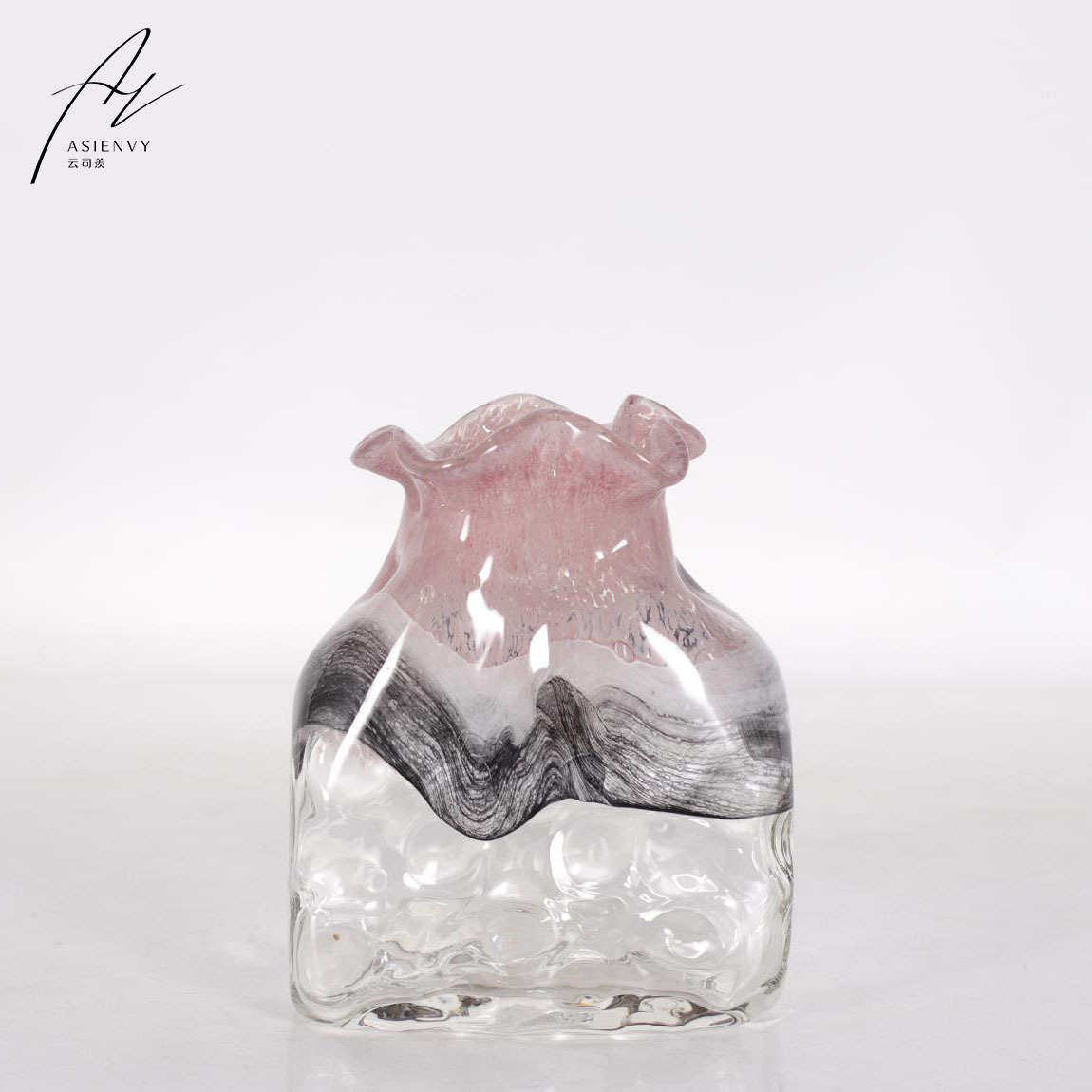 北欧粉色水墨山水冰裂渐变手工玻璃花瓶样板房客厅餐桌卧室插花器,家居饰品,花瓶,淘宝优惠券,粉丝福利购,淘宝优惠卷
