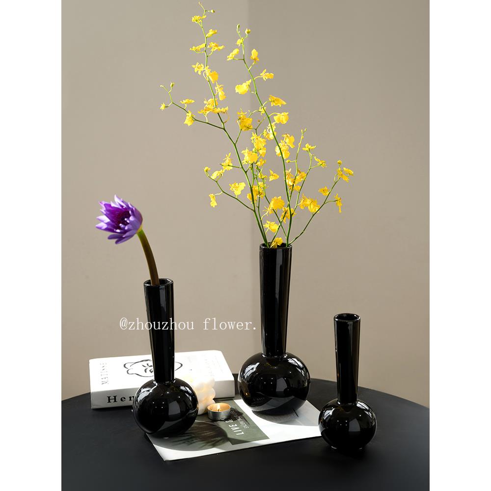 复古风小众高级感长颈陶瓷花瓶水养鲜花插花蝴蝶兰客厅餐桌摆件