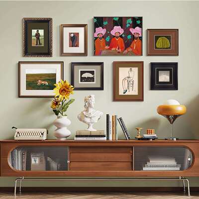 现代法中古风美复古客厅矮柜装式TAG式饰画玄挂画组关合A044