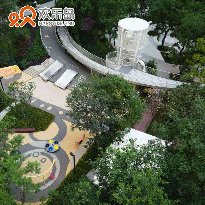 欢乐岛无动力游乐设备厂家高塔不锈钢滑梯绳网攀爬瞭望塔主题乐园
