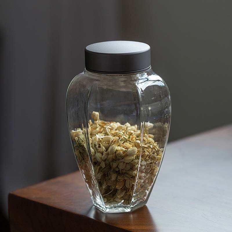 日式玻璃茶叶罐铝合金属盖密封罐储物罐大小号装茶存茶罐咖啡豆罐
