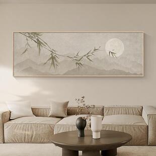 子禅意卧室床头壁新寂中画式 墙沙发背景 饰画横版 网红侘风客竹厅装