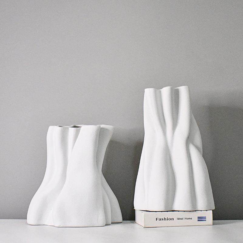 现代简约磨砂l黑白色花瓶摆件客厅样板间创意插花异性软装花器