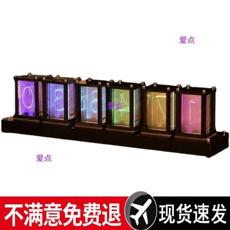 拟辉光管时钟电竞房桌面灯光创意数码桌搭摆件电子数字桌面