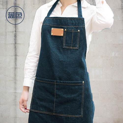 高档仔牛围工作啡服围裙定制logo印字餐饮咖厅奶茶店画画烘焙师半