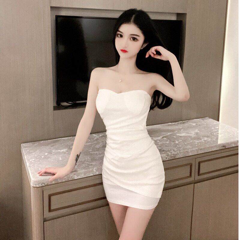 低胸抹胸短裙夜场女装上班工作服性感深领紧身包臀夜总会连衣裙