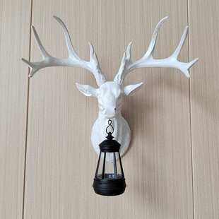 鹿头装饰壁灯太阳能户外庭院灯家居客厅背景墙动物挂件树脂工艺品