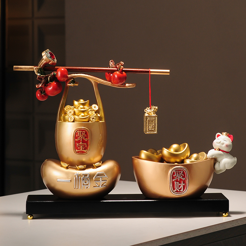 柿柿称心如意招财聚财装饰摆件聚宝盆客厅酒柜新中式开业乔迁礼品