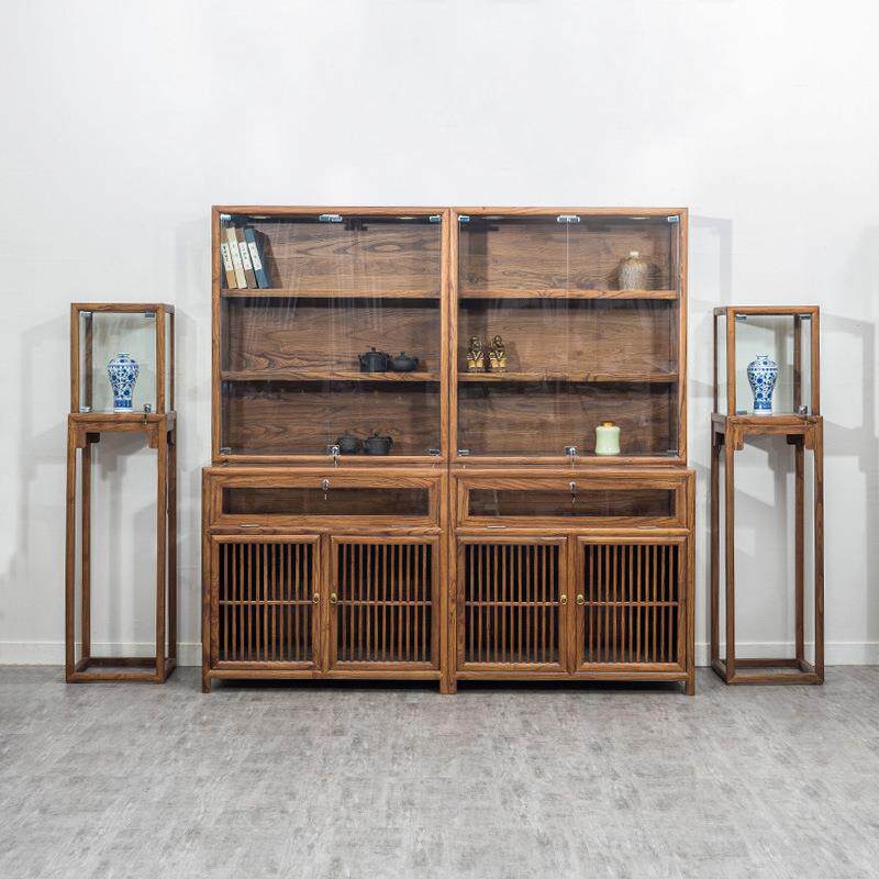 实木珠宝展示柜饰品首饰透明玻璃柜台展柜新中式高柜博物馆陈列柜