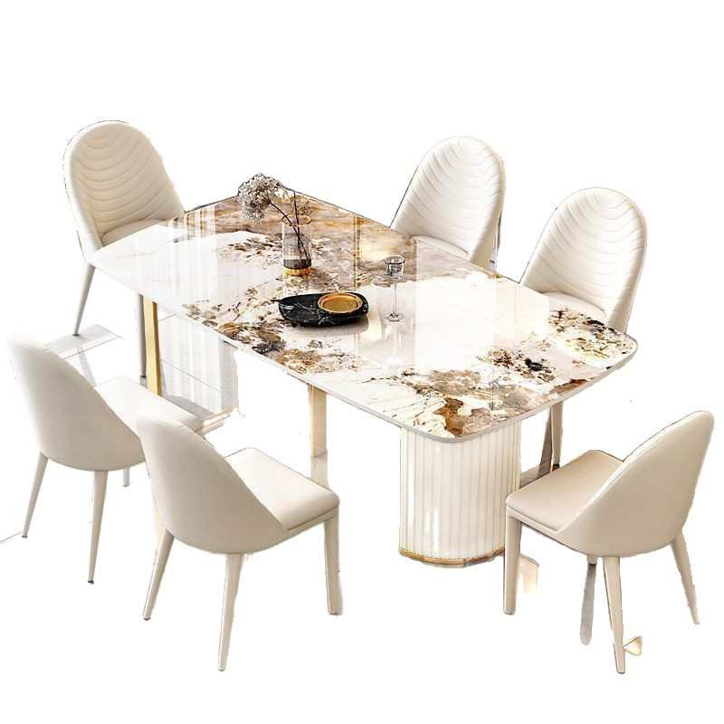 意式长方形餐桌亮光岩板餐桌椅组合轻奢现代简约小户型家用客厅桌