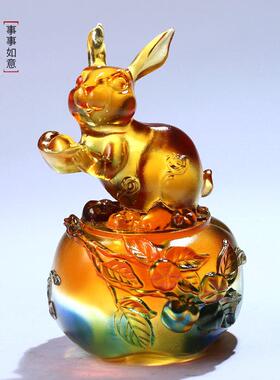 琉璃事事如意兔子摆件居家客厅办公前台摆放装饰乔迁开 业送礼生