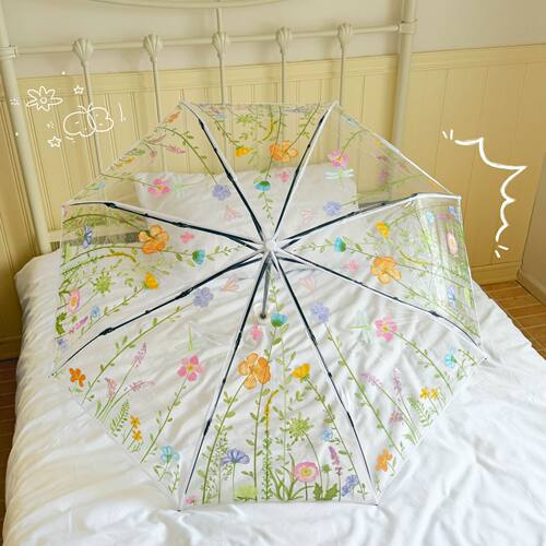 折叠小学生可爱森系花草透明折叠雨伞加固小清新涂鸦专用ins拍照