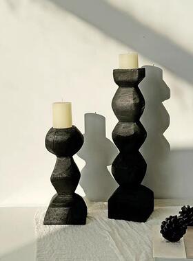 实TD6623/T木碳化手工台烛香烛薰板蜡台拍照道具民宿酒店样房黑色