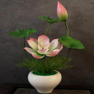 手感pu荷花套装盆栽客厅装饰莲花电视柜假花摆件供佛装饰花彷真花