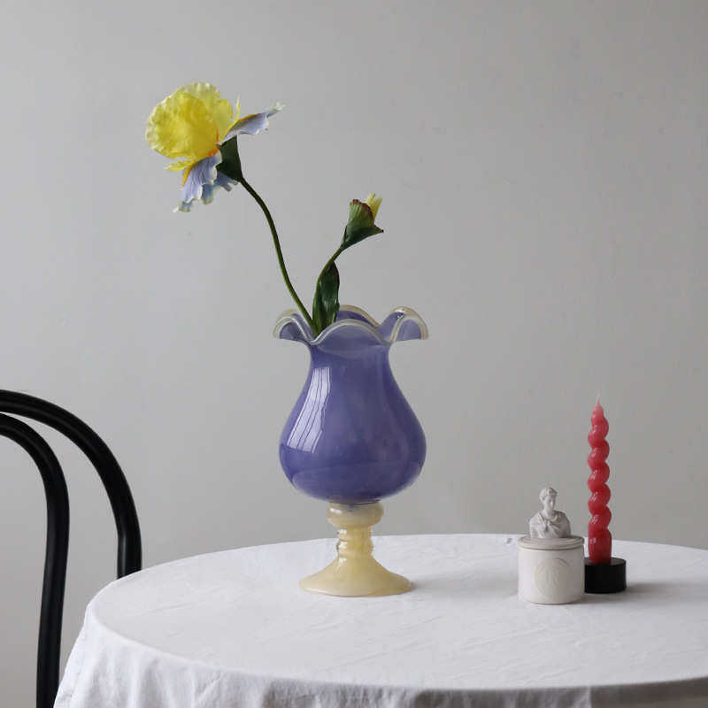 花瓶玻璃法式高级轻样板间水高脚奢摆件装饰中古插花客厅养摆设感,家居饰品,花瓶,淘宝优惠券,粉丝福利购,淘宝优惠卷