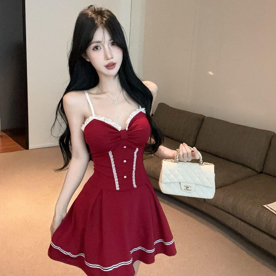 性感低胸连衣裙法式圣诞节吊带裙短裙夜场店洗浴桑拿技师工作服