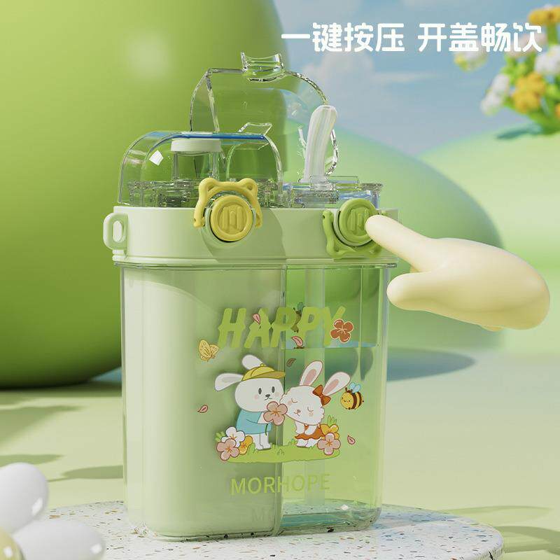 2024夏季新款儿童水杯学生双饮吸管杯可爱卡通水杯户外便携随身杯