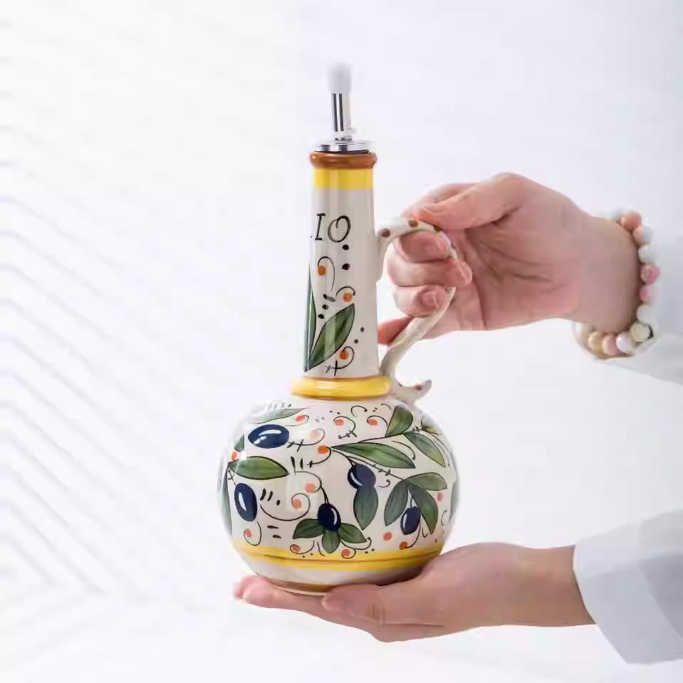 釉下彩陶瓷瓶橄榄油瓶油醋瓶厨房调料瓶引流瓶厨房用具