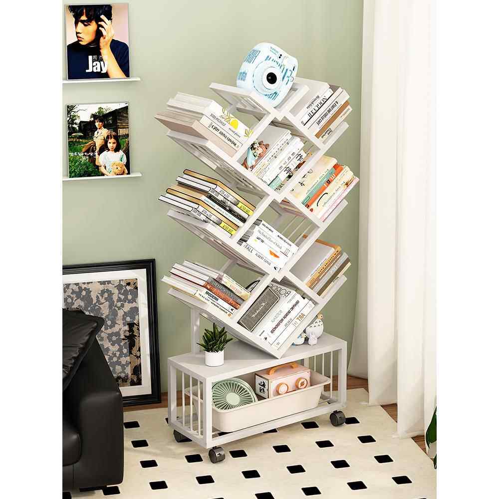 书架置物架落地多层树形展示架铁艺金属创意书柜可移动儿童绘本架