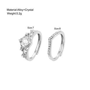 Rings pieces希音爆款 皇冠钻戒结婚对戒开口戒指2件套Ring set