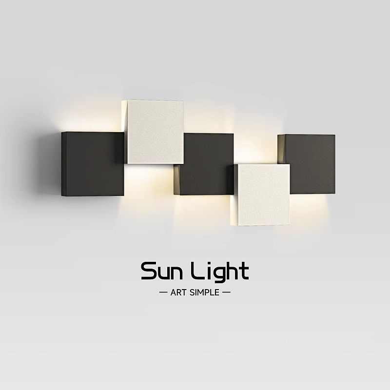 灯的极简床头灯北欧墙背景简约客厅电视现代子方盒灯灯壁灯设计师