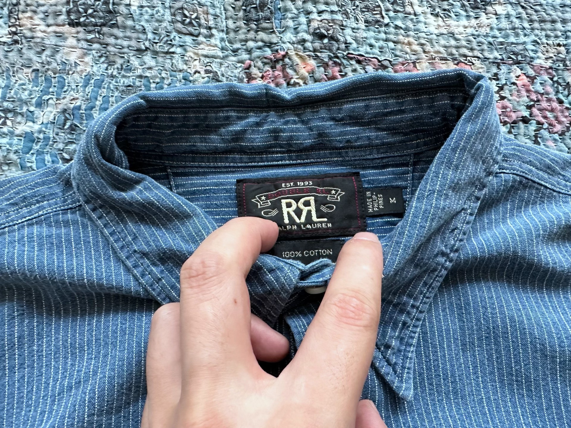 RRL Blue Wabash Striped Long-Sleeve Shirt — detail