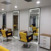 网红潮店现代简约理发店镜子美容美发铝合金落地镜台LED带灯壁挂