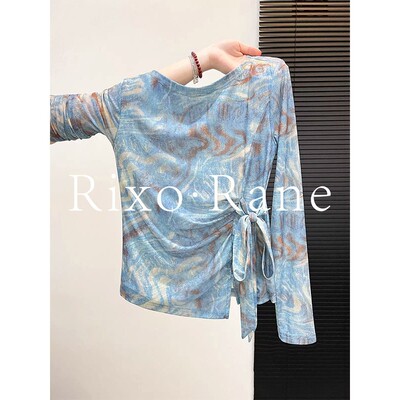 法国Rixo Rane 复古飒美法式晕染侧边绑带收腰长袖防晒t恤上衣
