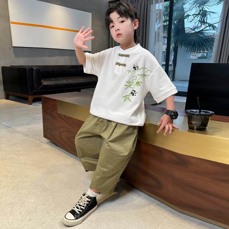 男童夏季纯唐装竹纹短袖中大童汉服国风套装新中式古装民族风服饰
