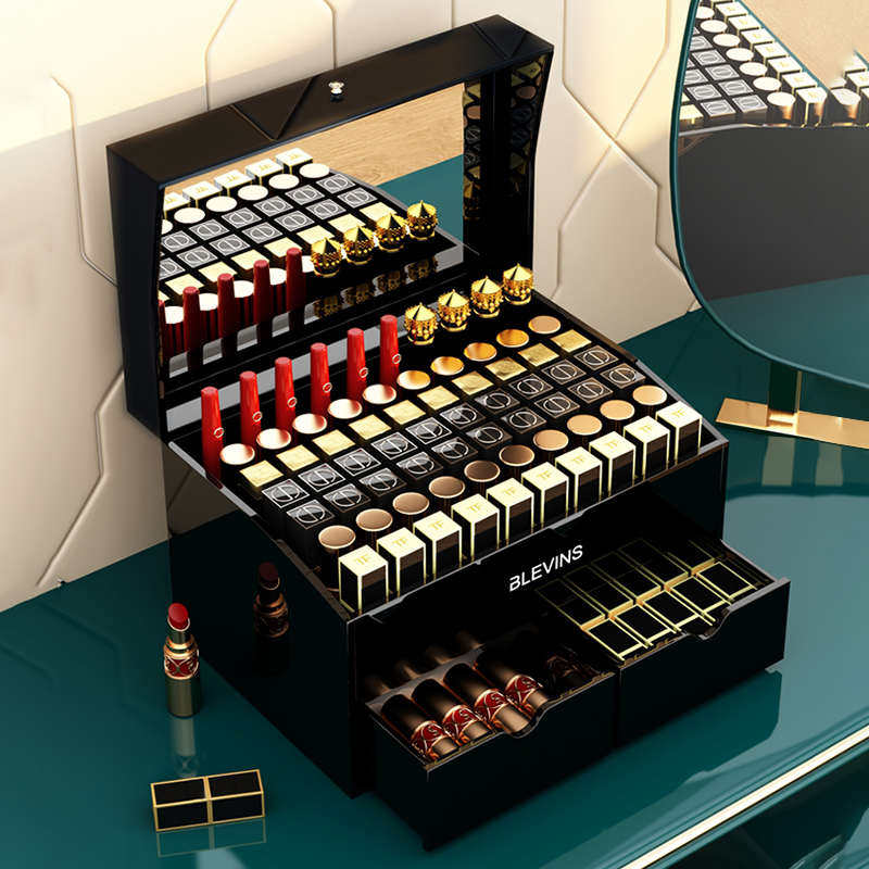 轻奢口红收纳盒带盖多格 亚克力防尘收纳架 大容量唇釉展示架格子