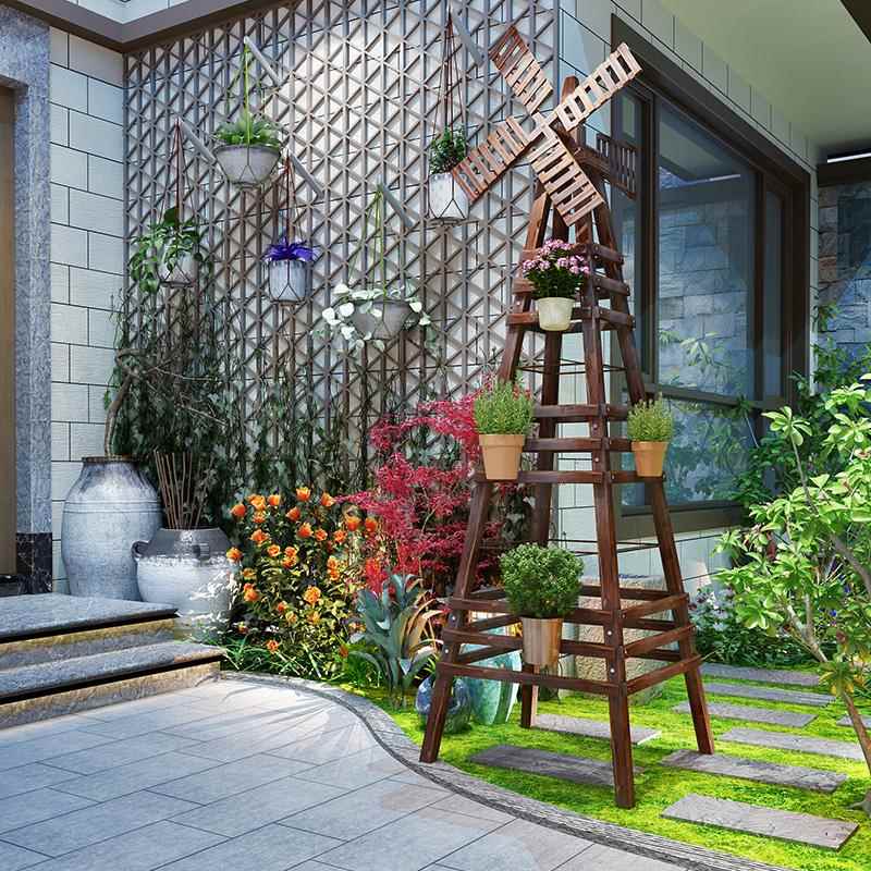室外园艺花腐架户外院防木架子白色风车月庭季爬藤架实造型fchj花