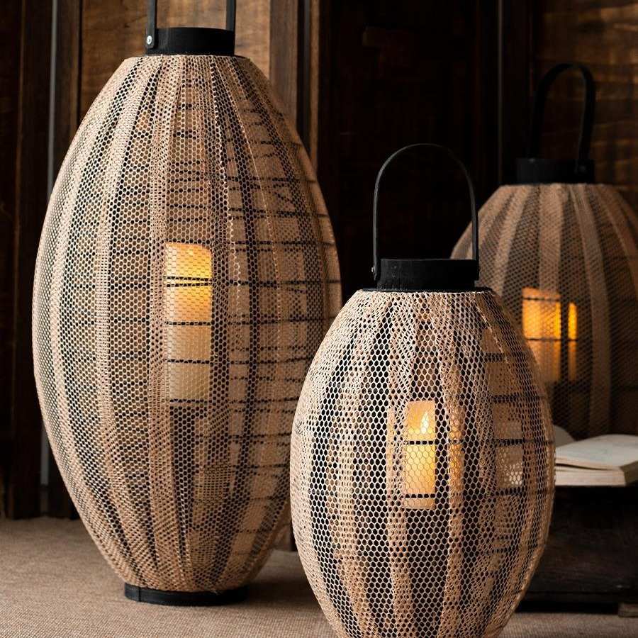 JK慕 北欧落地木质布面风灯烛台灯笼 民宿酒店店面庭院花园装饰品