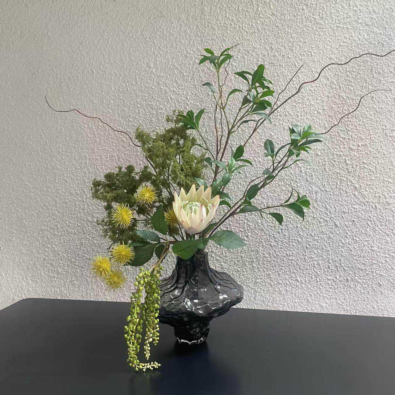 【柿吉】青峦 设计师款手扎花束彷真花假花玻璃瓶餐桌岛台摆件