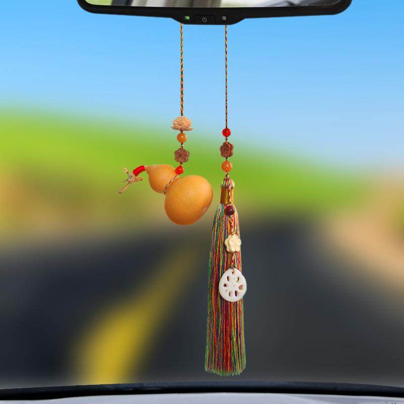 正品精品件天然小真葫芦车载后视镜汽挂五彩色车流苏穗子室内挂饰
