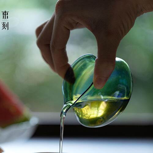 束刻加厚耐热高硼硅蓝彩玻璃公道杯均杯茶道配件茶海分茶器公杯