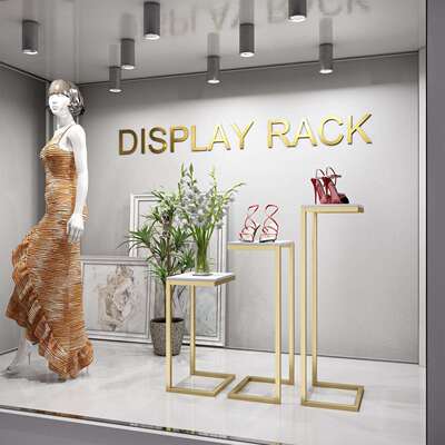 北欧简约铁艺流水台网红服装店橱窗展示台组合落地鞋包高低流水台