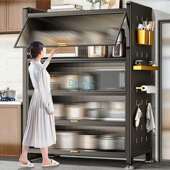 lw0餐厅收纳置物架客厅书柜落地多层翻门柜收纳架家用储物