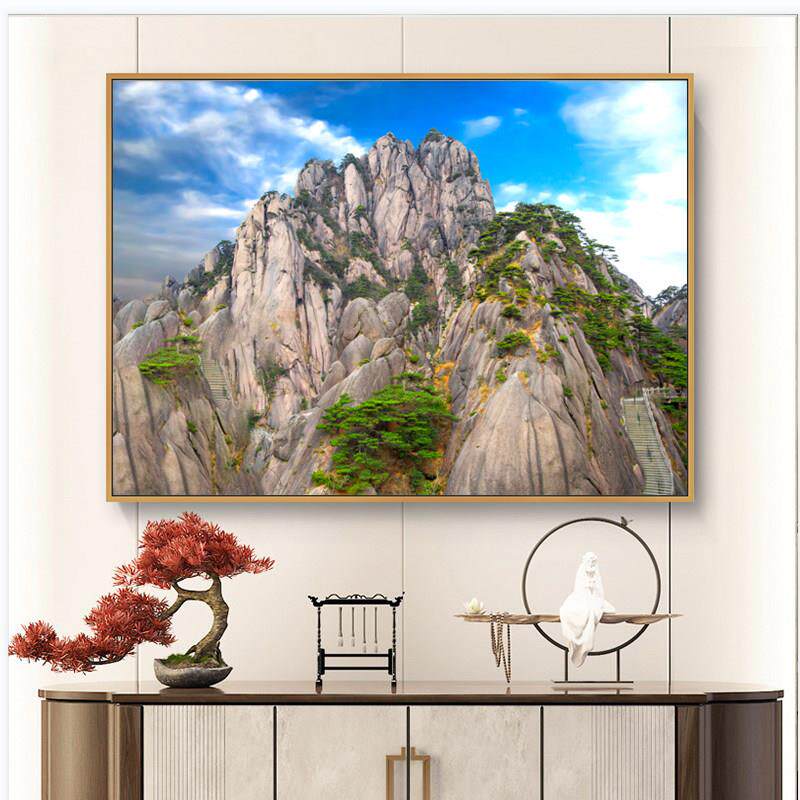 招财有山无水靠山图高山风水客厅背景墙装饰画 画办公室饭厅卧室
