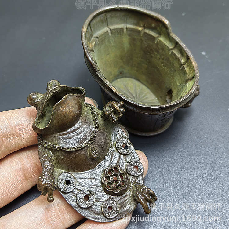 古玩杂项仿古铜器金蟾香炉香薰小摆件批发 家居办公铜器小摆件