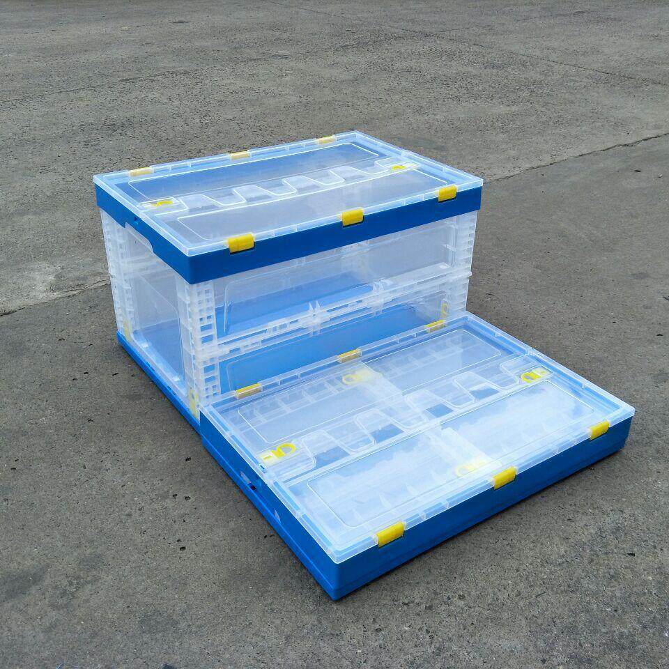 透明折叠箱塑料带翻盖化妆品周转折叠箱600*400*340折叠600-340箱