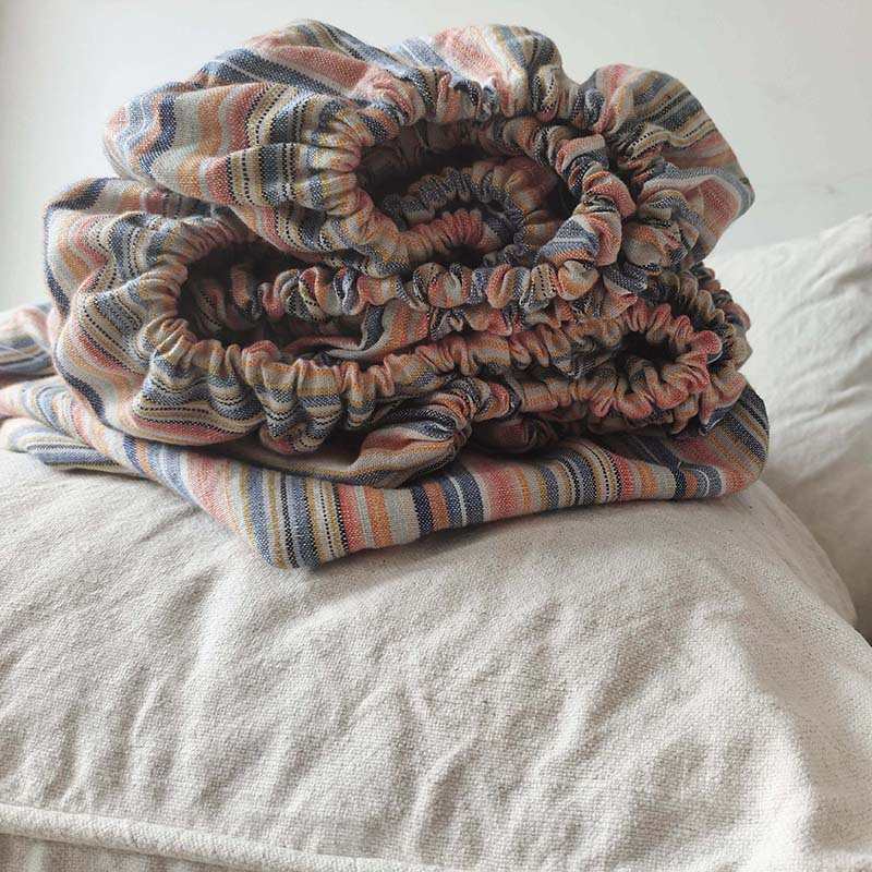 亚麻重磅a947笠床垫凉席 出汗水洗保护套色织床床罩条纹纯不 加厚