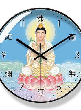 易普拉6248挂钟菩萨佛祖钟表客厅时钟向佛圆形静音扫秒石英钟