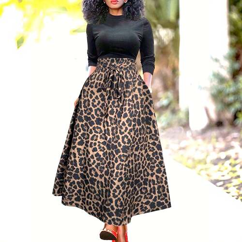Women's Trendy Leopard Print Casual A-Line Skirt Fit Waist