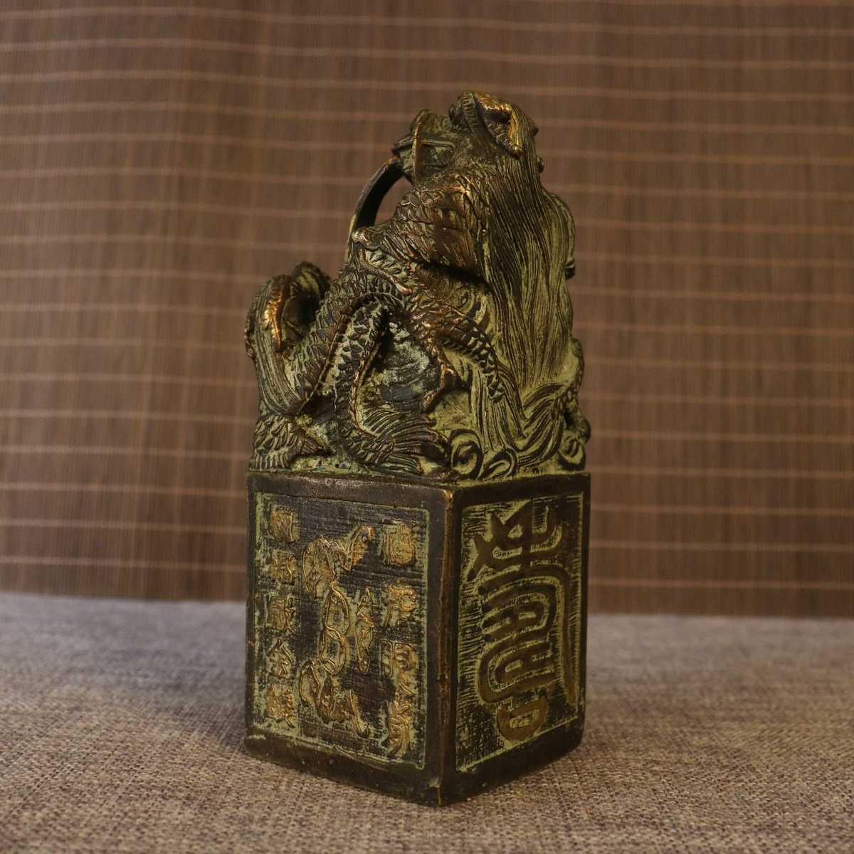 黄铜九龙金玺铜九龙印九龙玉玺摆件铜龙工艺品家居黄铜印章龙铜印