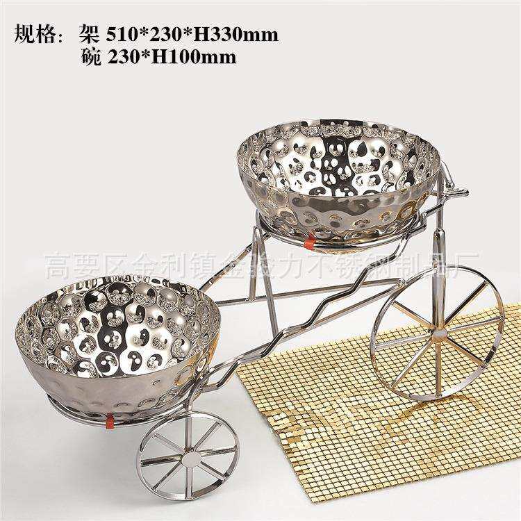 创意不锈钢两头车仔展示架锤印食物盘自助餐水果盘沙拉盘茶歇摆台