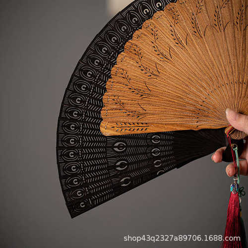 檀香木紫檀绿檀紫光檀苏扇中国风折扇镂空雕刻檀香扇文创礼品扇