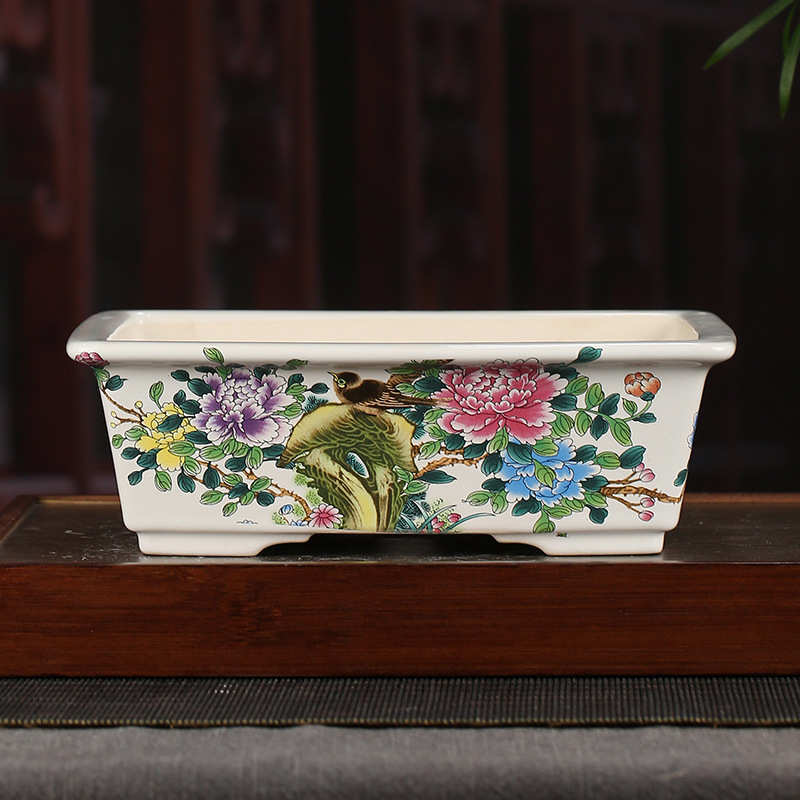 彩绘紫砂花盆批发长方形复古装饰盆景盆桌面文竹多肉花盆YZCH19