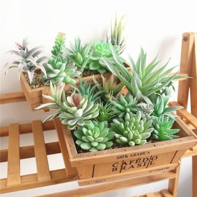 Green Flocking Artificial Succulents Plants Home Garden Deco
