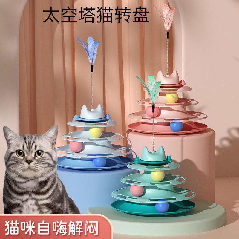 猫玩具球自嗨解闷宠物猫咪转盘逗猫羽毛的小猫幼弹簧陪伴T