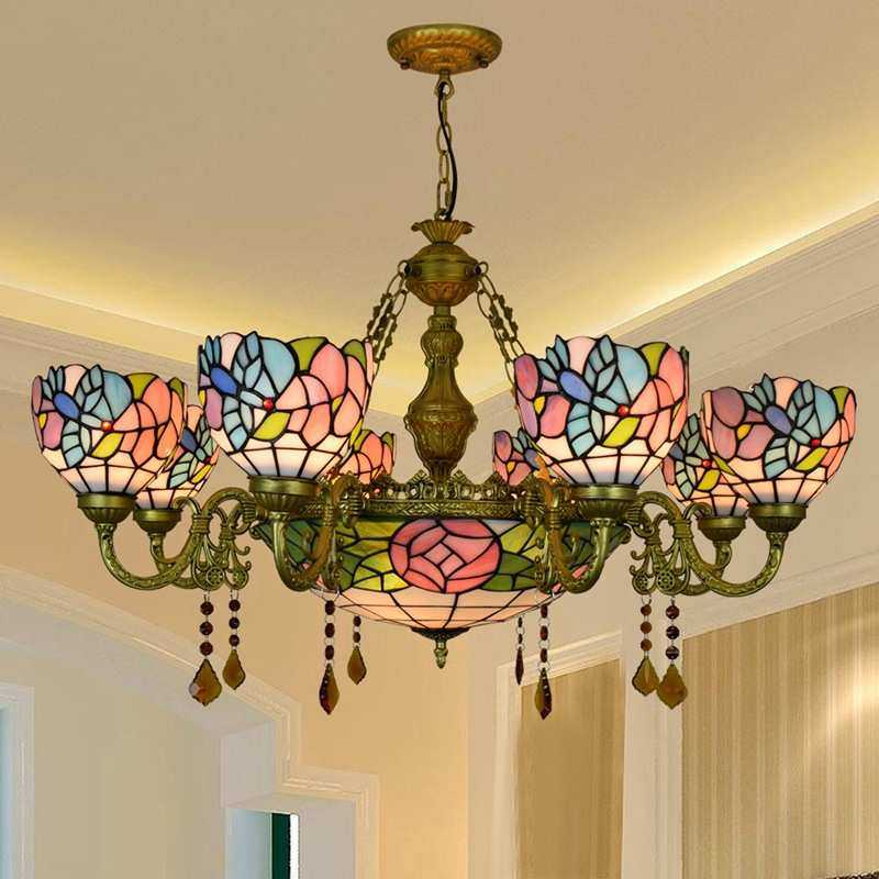 欧琈蒂凡尼复古创意彩色玻璃客厅餐厅多头水晶吊灯酒吧会所小鸟灯,家装灯饰光源,客厅吊灯,淘宝优惠券,粉丝福利购,淘宝优惠卷